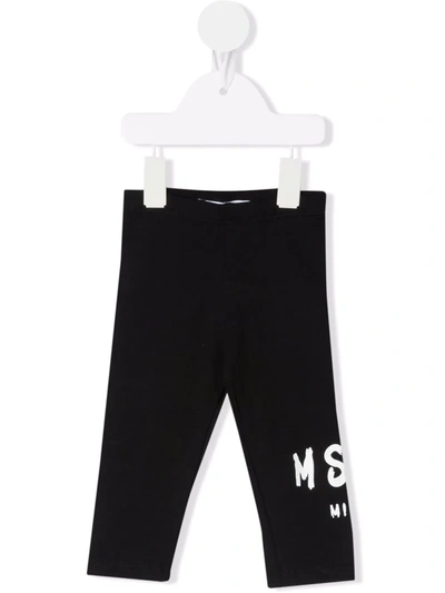 Msgm Black Leggings For Babygirl Wih Logo