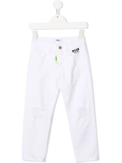 Msgm Kids' Logo-print Skinny-cut Jeans In 白色