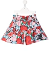 Msgm Kids Shorts With Multicolored Floral Print In 红色