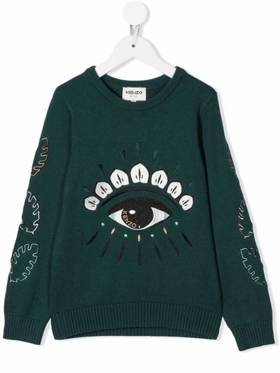 Kenzo Kids' Eye-embroidered Organic Cotton Sweatshirt In Green