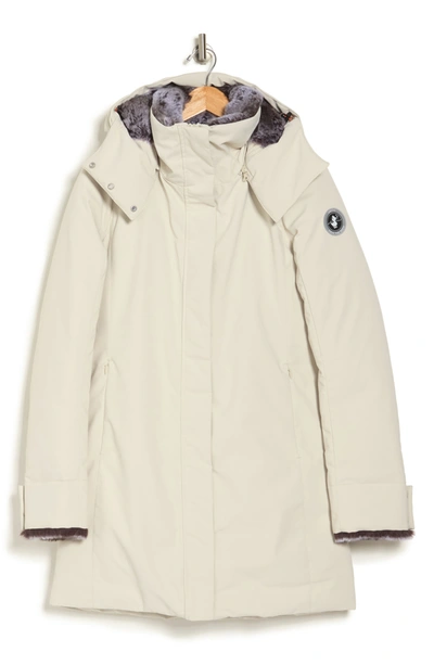 Save The Duck Smeg Waterproof Long Parka With Faux Fur Hood In 835 Cool Beige
