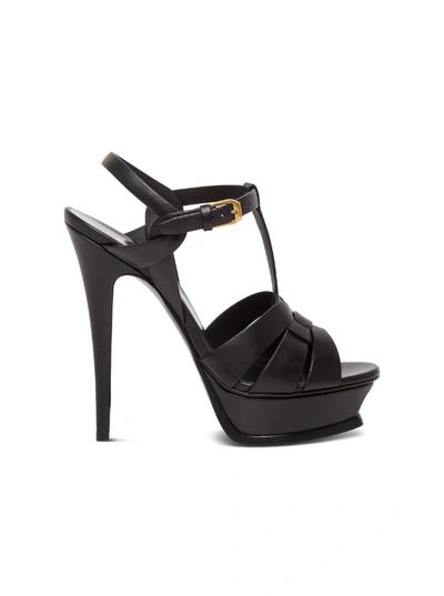 Saint Laurent Tribute Leather Sandals With Logo In Black