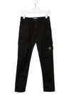 Stone Island Kids Black Cargo Trousers With Logo Patch