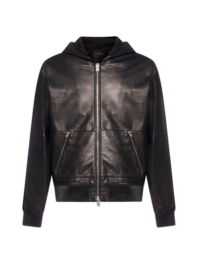 Amiri Hooded Leather Jacket In Black