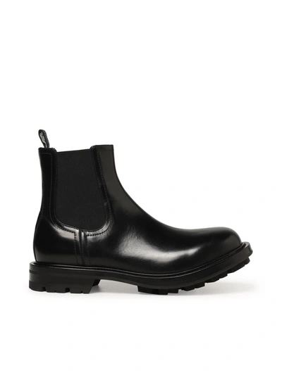 Alexander Mcqueen Elastic Leather Upper Shoes In Black