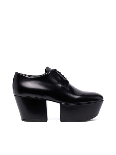 Prada Leather Lace-up Platform Loafers In Black