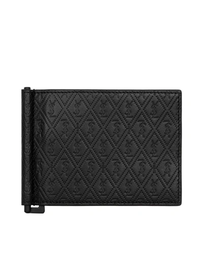 Saint Laurent Monogram Zipped Card Case In Black