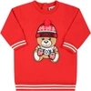 MOSCHINO RED DRESS FOR BABY GIRL WITH TEDDY BEAR,MLV05T LDA14 50109