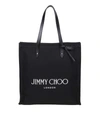 JIMMY CHOO SHOPPING BAG IN NATURAL CANVAS WITH LEATHER HANDLES,LOGO TOTE FFQ BLACK