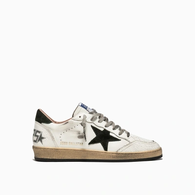Golden Goose Ballstar Distressed Leather And Suede Sneakers In White