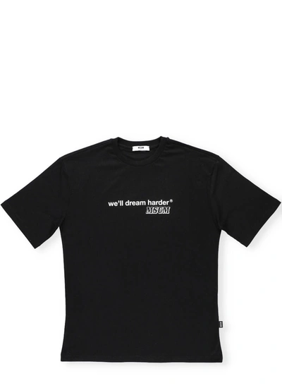 Msgm Kids' Well Dream Harder T-shirt In Black