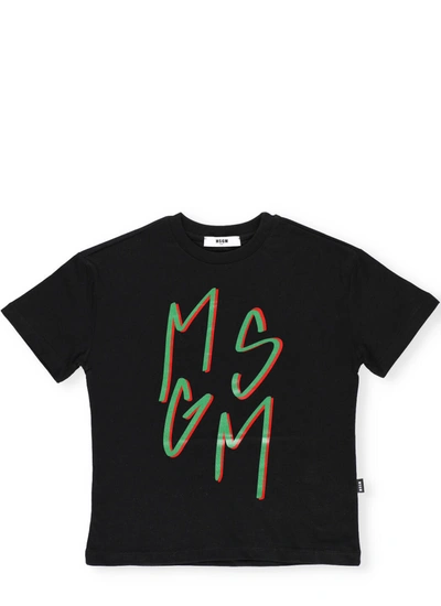 Msgm Kids' Logo T-shirt In Black