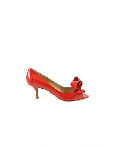 Valentino Garavani Red Patent Leather Mid Heel Open-toe Pumps