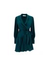 Zimmermann Bishop-sleeve Silk Wrap Mini Dress In Jade
