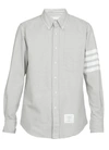 Thom Browne 4-bar Straight Fit Chambray Button-down Shirt In Med Grey