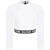 BALMAIN WHITE T-SHIRT FOR GIRL WITH LOGO,6P8120 J0006 100NE