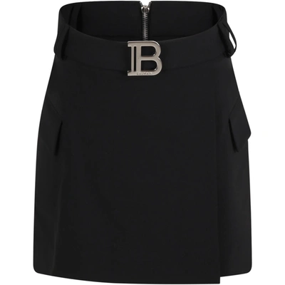 Balmain Kids' Black Skirt For Girl With Patch Logo