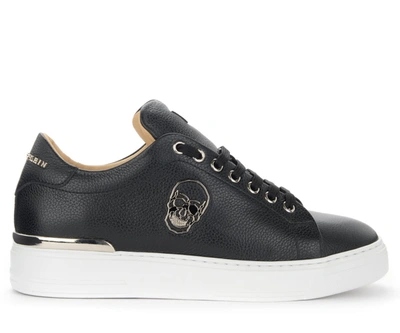 Philipp Plein Skull Trainer In Black Leather In Nero