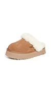 Ugg Disquette Sheepskin And Suede Comfort Slide In Chestnut