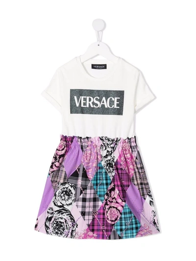 Versace Kids' Logo Stamp T-shirt Dress In White