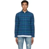 JOHN ELLIOTT BLUE PLAID SLY STRAIGHT-HEM SHIRT