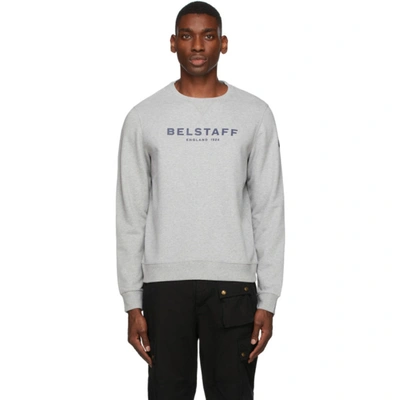 Belstaff Logo-print Crew-neck Sweatshirt In Grey Melange/dark Ink