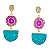 Yaa Yaa London Violet Turquoise Gemstone Gold Statement Earrings In Statement