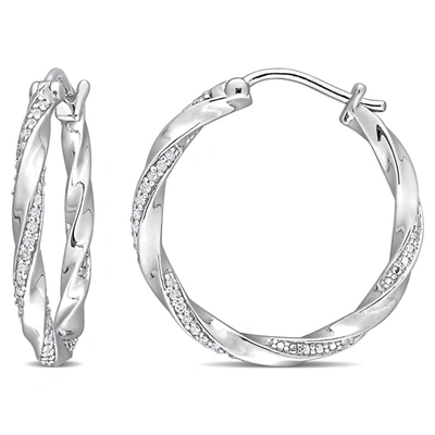 Amour 1/4 Ct Tw Diamond Twisted Hoop Earrings In Sterling Silver In White