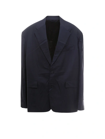 Balenciaga Oversize Single Breasted Jacket In Blue
