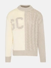 Gcds Man Bicolor Sweater With Inlaid Logo And Braid Processing In White