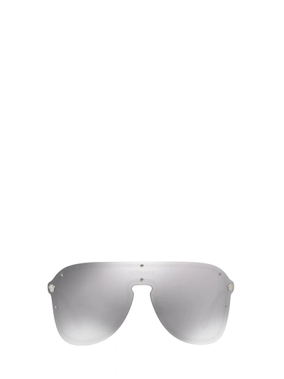 Versace Greek Key Shield Sunglasses In Silver