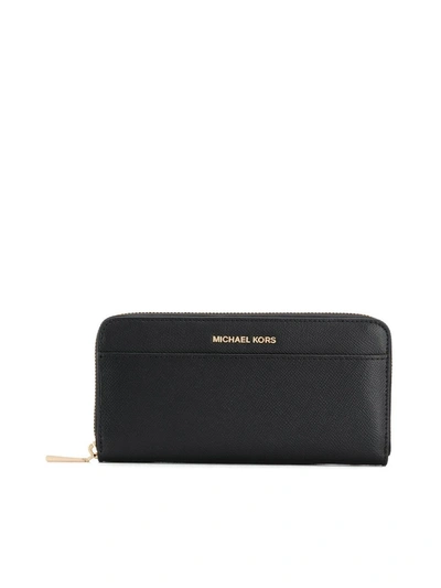 Michael Michael Kors Zipped Logo Continental Wallet In Black