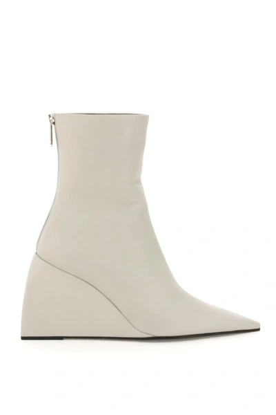 Off-white Wedge Leather Boots In Grey