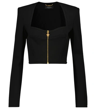 Versace 心形领平纹针织短款夹克 In Black