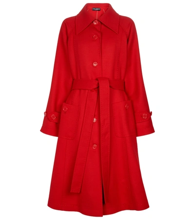 Dolce & Gabbana Belted Single-breasted Wool Coat In Red