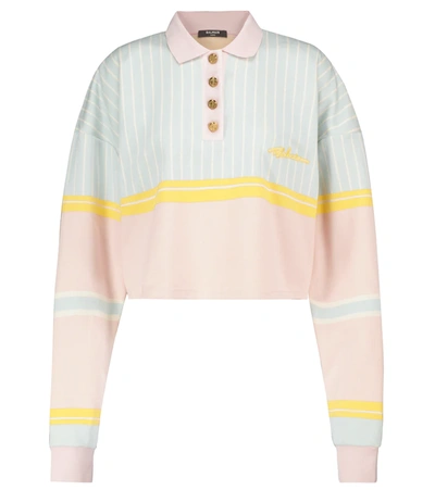 Balmain Womens Multico Pastel Striped Cotton-pique Polo Shirt 8