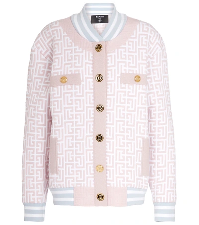 Balmain Woman White And Pink Bomber Jacket In Pied De Poule Tweed