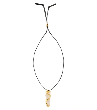 Saint Laurent Crystal-pendant Leather Necklace In Multicoloured