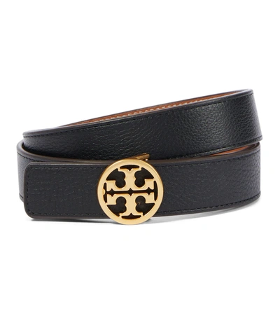 Tory Burch Logo Reversible Leather Belt In Black