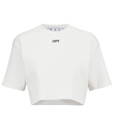 Off-white Rib Cropped Casual Tee White Black In White