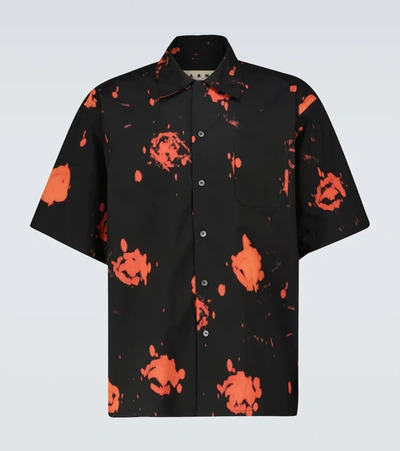 Marni Floral Print Short-sleeve Button-down Shirt In Black