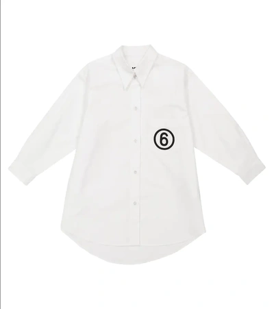 Mm6 Maison Margiela Kids' Logo Print Cotton Poplin Shirt Dress In White