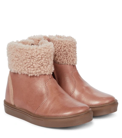 Petit Nord Kids' Rainbow Shearling-lined Leather Boots In Pink