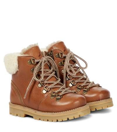 Petit Nord Kids' Rainbow Shearling-lined Leather Boots In Brown