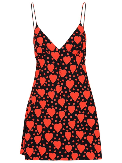 Saint Laurent Heart Print V-neck Flared Short Dress In Black,red