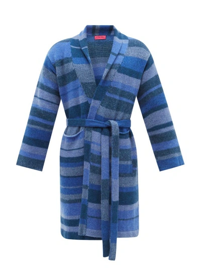 The Elder Statesman Stripe Cashmere Robe Coat In Blue Jean/ True Blue/ Peacock