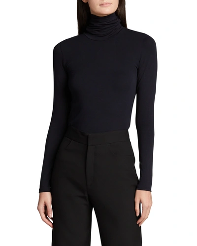 Majestic Viscose Jersey Turtleneck In Blue