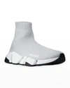 Balenciaga Speed Knit Sock Trainer Sneakers In Slvr Wht Blk