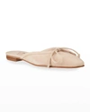 Manolo Blahnik Ballerimu Suede Bow Ballerina Flat Mules, Nude In Beige