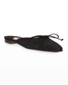 Manolo Blahnik Ballerimu Suede Bow Ballerina Flat Mules In Black